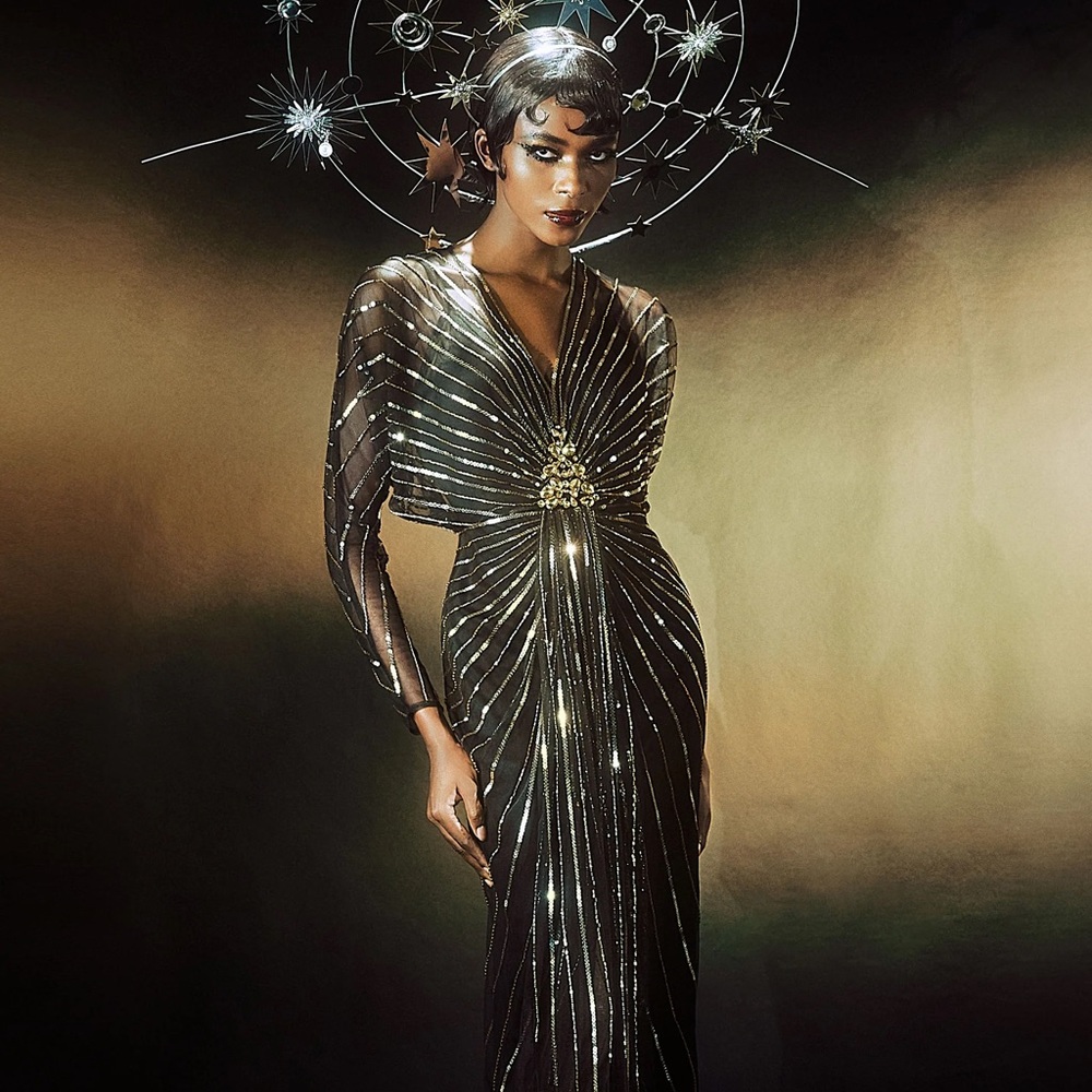 1920s Babeyond Zouzou Crystal-Encrusted Evening Gown NWT